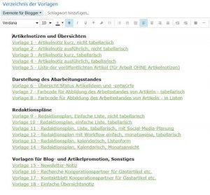 Vorlagen in Anleitung Evernote für Blogger und Podcaster Screenshot