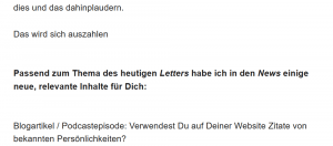 Screenshot Übergang vom Letter zu den News